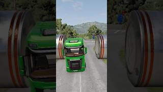 Segra Green truck 🚛 vs Bollards beamngcrashes beamngdrive beamng [upl. by Durnan]