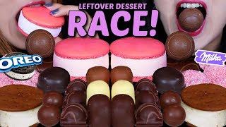 ASMR SHOCKING LEFTOVER DESSERT RACE MILKA OREO SNOBALLS MINI MARSHMALLOWS FERRERO GIANT MACARON [upl. by Ilatan560]