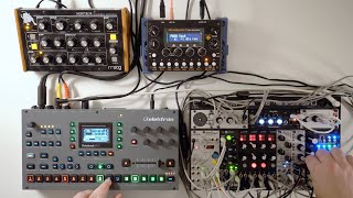 Hardware jam w Octatrack MkII Micromonsta 2 Minitaur and eurorack drum skiff [upl. by Ertnod]