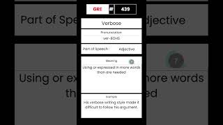 GRE Vocabulary builder for English 439 Word Verbose GRE English Vocabulary Shorts [upl. by Anonyw]