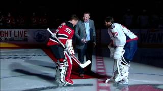 Gotta See It Brodeur drops puck in ceremonial goalie face off [upl. by Nytsyrk]