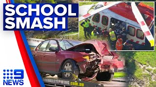 Man fights for life after car crashes into Melbourne school  9 News Australia [upl. by Geraud]