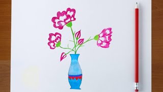 Beautiful Flower Vase Drawing with Colour Pencil Easy [upl. by Maletta]