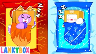 LankyBox and Hot vs Cold Room Challenge  Funny Stories For Kids  LankyBox Channel Kids Cartoon [upl. by Einnoc]