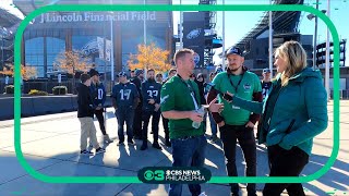 International fans skip across the pond to Philadelphia for Sundays EaglesCowboys game [upl. by Sell]