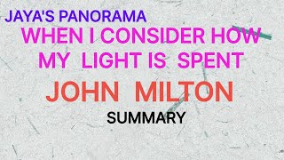 WHEN I CONSIDER HOW MY LIGHT IS SPENT BY JOHN MILTON  SUMMARY [upl. by Amada]