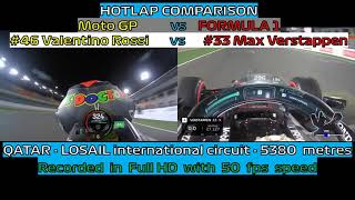 Qatar Losail 2021 F1 vs MotoGP lap comparison telemetry Max Verstappen vs Valentino Rossi onboard [upl. by Trbor]