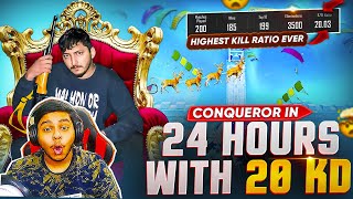 WORLD RECORD Highest 20 KD Conqueror in 20 Hours HOW Brand BEST Moments in PUBG Mobile [upl. by Norred]