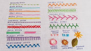 20 Most Important Hand Embroidery Stitches That Everyone Must Learn  Absolute Beginners [upl. by Rustin626]