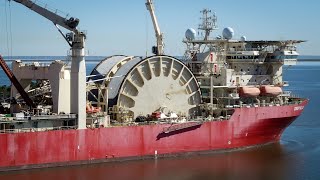 Massive Pipelay Vessel Spooling up Pipe [upl. by Carrol711]