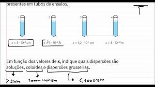 Em função dos valores de x indique quais dispersões são soluções coloides e dispersões grosseiras [upl. by Levin461]