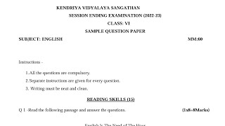 Class6 English  2023 SEE  Annual Exam Question Paper For KENDRIYA VIDYALAYA KVS Students [upl. by Yrral]