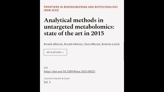 Analytical methods in untargeted metabolomics state of the art in 2015  RTCLTV [upl. by Saunder60]