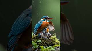 Kingfishers Tender Moment in the Rain cute animal shortvideo [upl. by Kirrad]