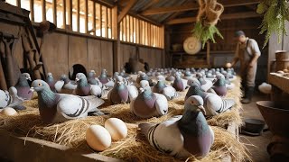 A quiet morning at Ugandan pigeon farm for French mondain Indian fantail pouter pigeon Frillback [upl. by Niamart]