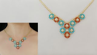 DIY Beaded Color Block Necklace with Seed Beads How to Make Beaded Jewelry Beading Tutorial [upl. by Aleuname]