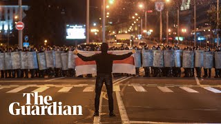 Belarus election Protesters met with rubber bullets water cannon and flash grenades [upl. by Bensky]