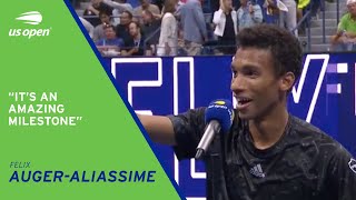 Felix AugerAliassime OnCourt Interview  2021 US Open Quarterfinal [upl. by Ahsekel]