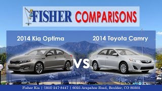 2014 Kia Optima vs 2014 Toyota Camry  Vehicle Comparison  Fisher Kia in Boulder CO [upl. by Henri845]