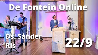 Online Kerkdienst  De Fontein Apeldoorn 22 september  ds Sander Ris [upl. by Rugg]