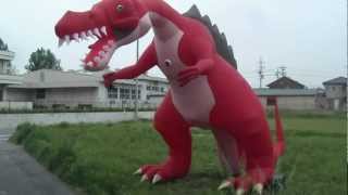 Dinosaur shooting game event production  Spinosaurus Inflatable  ABItech 恐竜シューティング／スピノサウルス④ [upl. by Radmen]