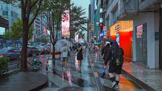 Walk in the Rain Gangnam Street Seoul and Ambience Sounds  Travel Korea 4K HDR [upl. by Ainala704]