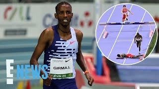 Olympic Runner Lamecha Girma Taken on Stretcher After Frightening Fall  2024 Olympics  E News [upl. by Drucilla]