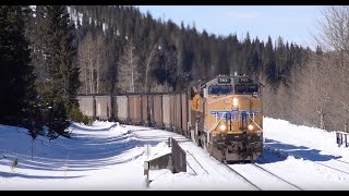 Loaded Coal Train Uphill in Snow Ski Train California Zephyr Moffat Tunnel Sub Feb 17 2018 [upl. by Rabma687]