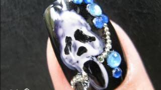 Halloween Nails Art Tutorial  Punk Rock Scream Mask Scary Movies Design Fake Nails Stickers [upl. by Arianna]