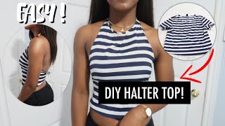 DIY HALTER TOP FROM A TSHIRT EASY [upl. by Lacee]