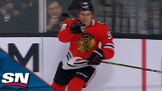 Blackhawks Bedard shows off wicked release rifling top shelf wrister vs Golden Knights [upl. by Marlette891]