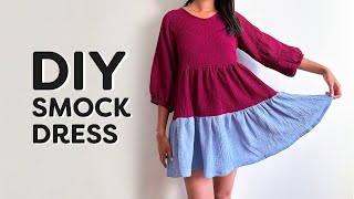 DIY Smock Dress  Sewing Pattern  Beginner Friendly Tutorial✨ [upl. by Sessilu]