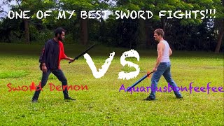 ONE OF MY BEST SWORD FIGHTS Sword Demon vs Aquariusbonfeefee foam swords [upl. by Okorih]