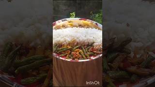 Aji lunch plet re bhat soyabin alu jhudanga bhaja [upl. by Idnyl]