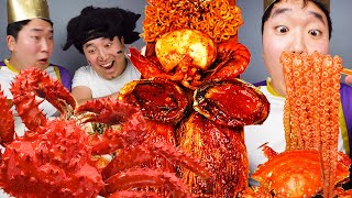 ASMR MUKBANG Spicy FLEX Seafood Boil Octopus Squid king Crab Enoki Mushroom Funny Eating [upl. by Dlanger]