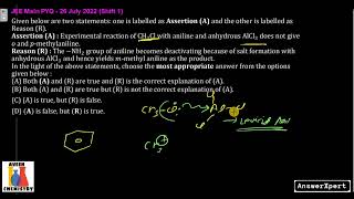 Assertion A Experimental reaction of CH3Cl with aniline and anhydrous AlCl3 does not give o and p [upl. by Rimola]