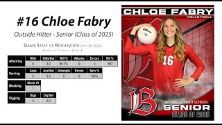 2024 09 28 Chloe Fabry  Brimfield High School Volleyball Highlights  Game 2 vs Ridgewood [upl. by Anirok]