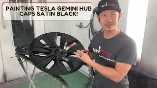 Tesla Model Y Gemini Hub Caps Painted Satin Black  ReveMoto [upl. by Kong511]