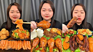 EATING SHOW  Pork ribs Salmon sashimi Chicken Fried noodles  mukbang asmr [upl. by Melanie]