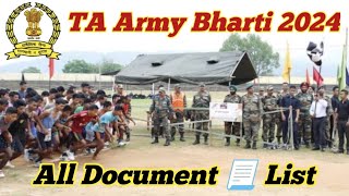 TA Army Bharti 2024 ll Document Kya kya Chyia ll TA Army Rally All Document List [upl. by Berliner332]