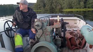 Unique one cylinder diesel boat engine starting up [upl. by Nodyarb737]