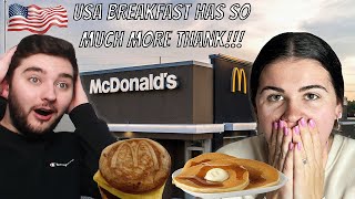 Brits Try AMERICAN MCDONALDS BREAKFAST for the first time OMG [upl. by Sosthina821]