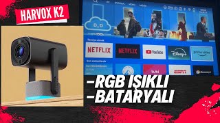 Bataryalı 🔋 Harvox K2 Projeksiyon Cihazı RGB IŞIKLI Detaylı İnceleme [upl. by Naujej]