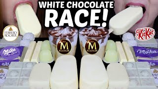 ASMR WHITE CHOCOLATE DESSERT RACE GIANT MILKA ALFAJOR MAGNUM ICE CREAM FERRERO ROCHER KITKAT 먹방 [upl. by Eentrok550]