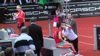 Andrea Petkovic injury timeout vs Victoria Azarenka  Porsche Tennis Grand Prix 2012 [upl. by Ydolem]