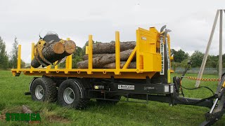 Round Wood Transport Using a Stronga Hooklift Trailer amp 72m flatbed [upl. by Adnyc]