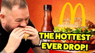 BRITS Try NEW Franks Hot Sauce x McDonalds Burger [upl. by Esela]