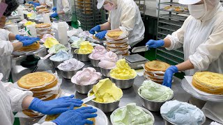 1000 cakes sold out a day Amazing rainbow mille crepe cake mass production  彩虹千層蛋糕量產Food factory [upl. by Halimak]