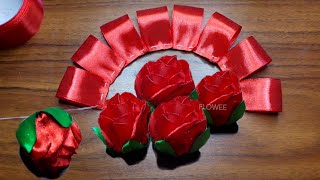 Whole Ribbon Rose  Ribbon Flowers  How to make an easy ribbon rose [upl. by Chouest204]