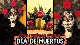 CORONA DE FLORES Y MAQUILLAJE DE CATRINA PARA DIA DE MUERTOS HECHA CON FOAMI O GOMA EVA  FoamiCrea [upl. by Roberts]